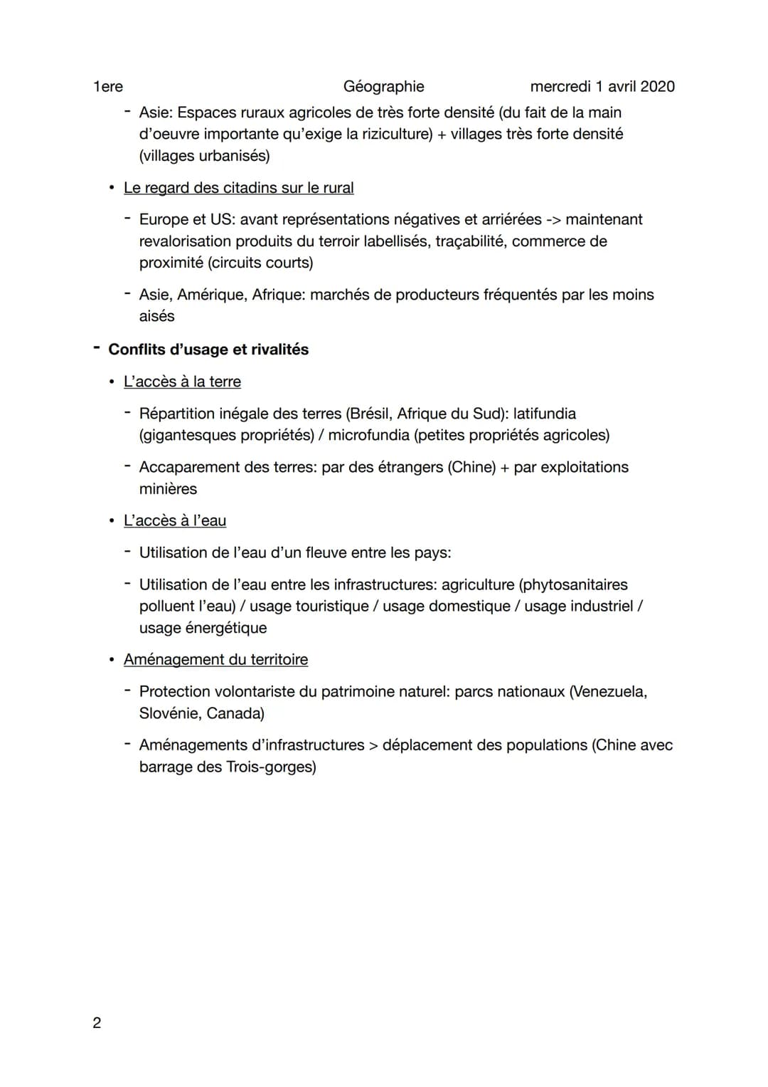 Géographie
mercredi 1 avril 2020
Cours 2 - Fonction non agricole et conflits d'usage
Sujet
1ere
1
Affirmation des fonctions non agricoles
• 
