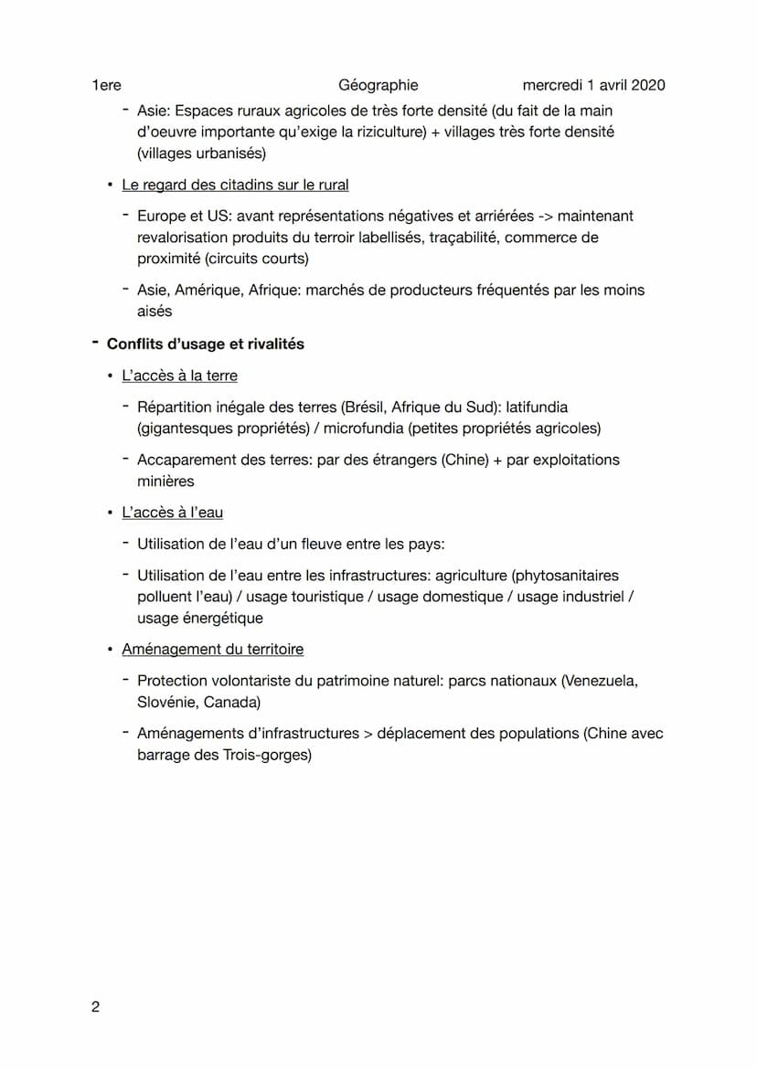 Géographie
mercredi 1 avril 2020
Cours 2 - Fonction non agricole et conflits d'usage
Sujet
1ere
1
Affirmation des fonctions non agricoles
• 