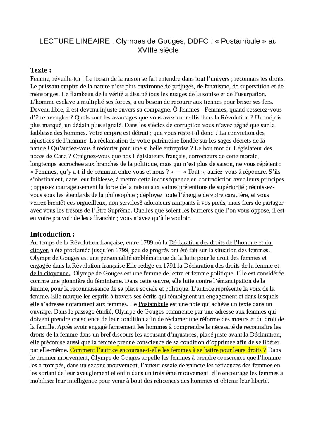 Lecture Linéaire « Extrait 1 du Postambule », DDFC
