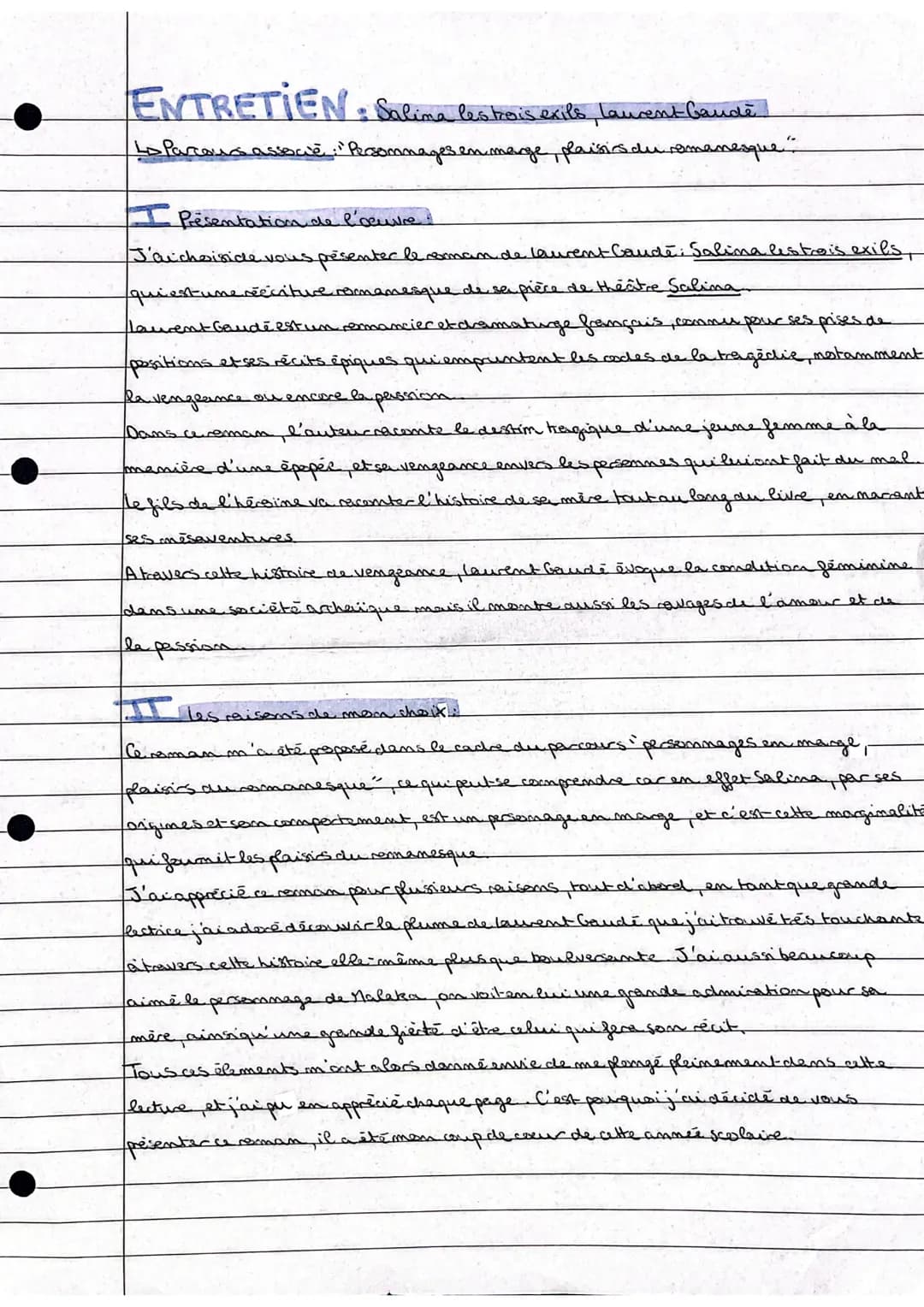 Salina les trois exils - Résumé par Chapitre, Fiche de Lecture et Analyse Bac de Français