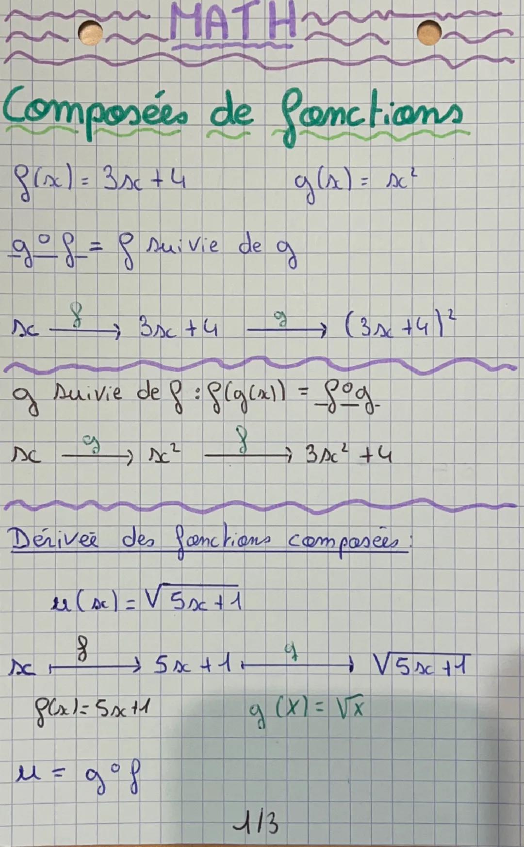 MATH~
Composées de fonctions
g(x)=3x+4
go f = 8 suivie de g
g(x) = x
గ
sc
Bsc +4
+ (3x+4)²
of suivie de f : f (g(x)) = pog.
д
sc sc²
8
+ 3 A