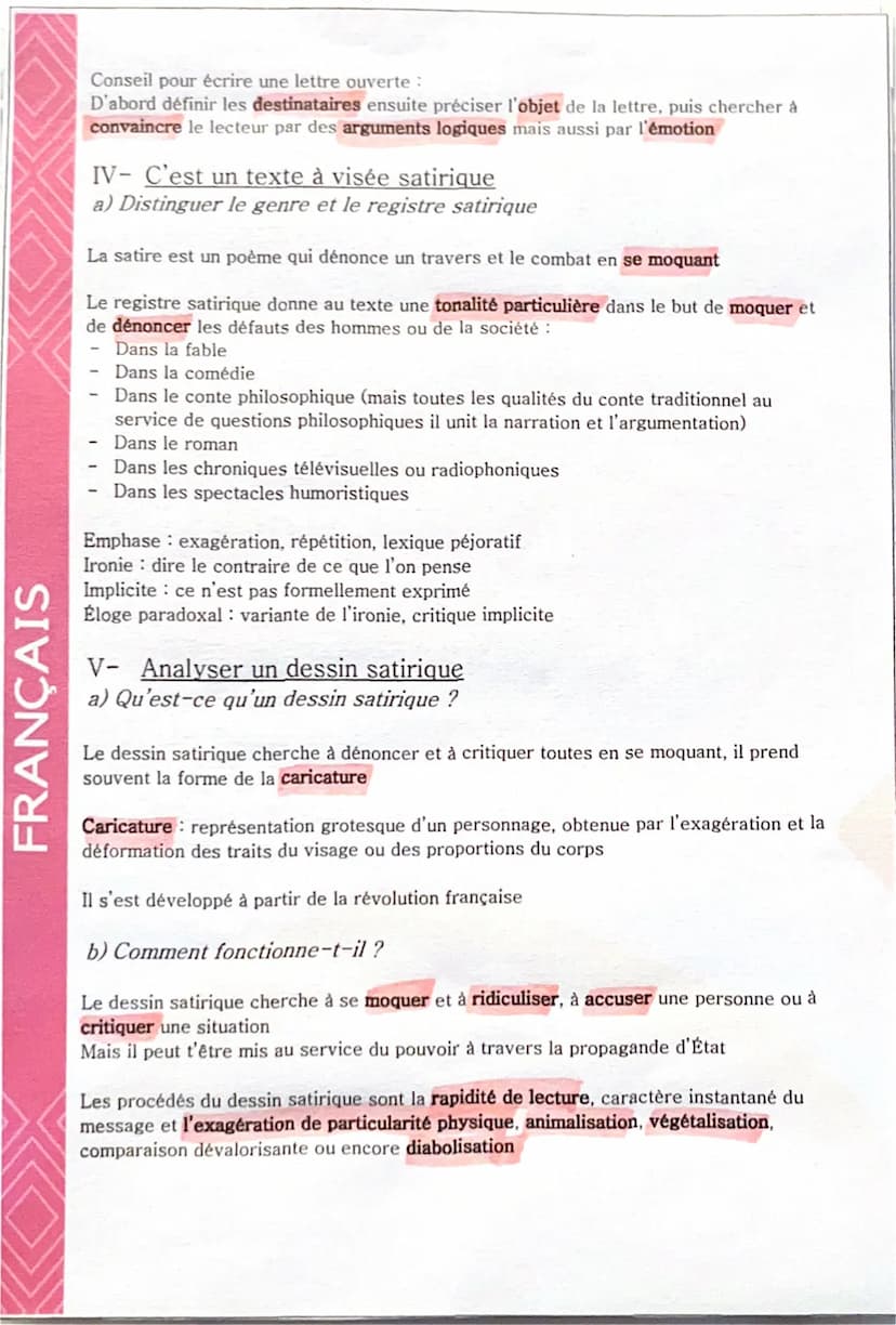 FRANÇAIS
L'argumentation, la satire
I- Reconnaître et construire une argumentation
a) Reconnaître un texte argumentatif
Texte argumentatif :