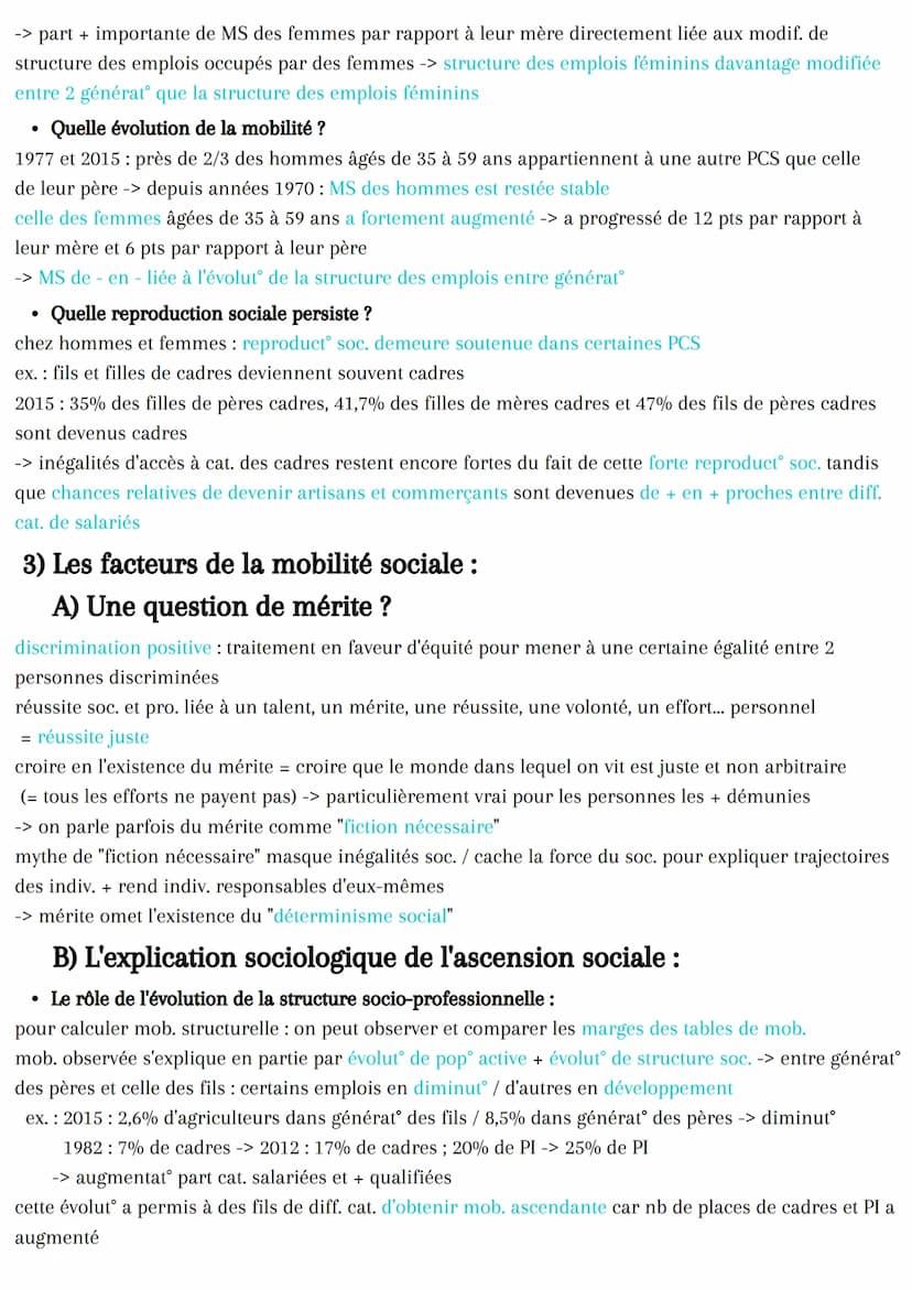 Quels sont les caractéristiques contemporaines
et les facteurs de la mobilité sociale ?
Intro : Les enjeux de la MS pour une société démocra