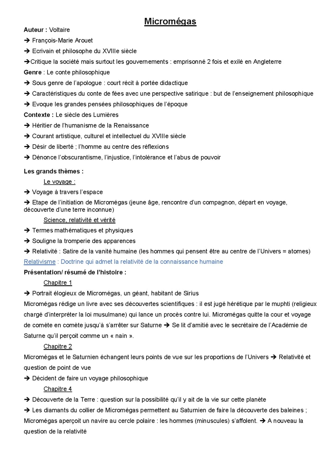 Micromégas Résumé et Analyse - Fiche de Lecture PDF