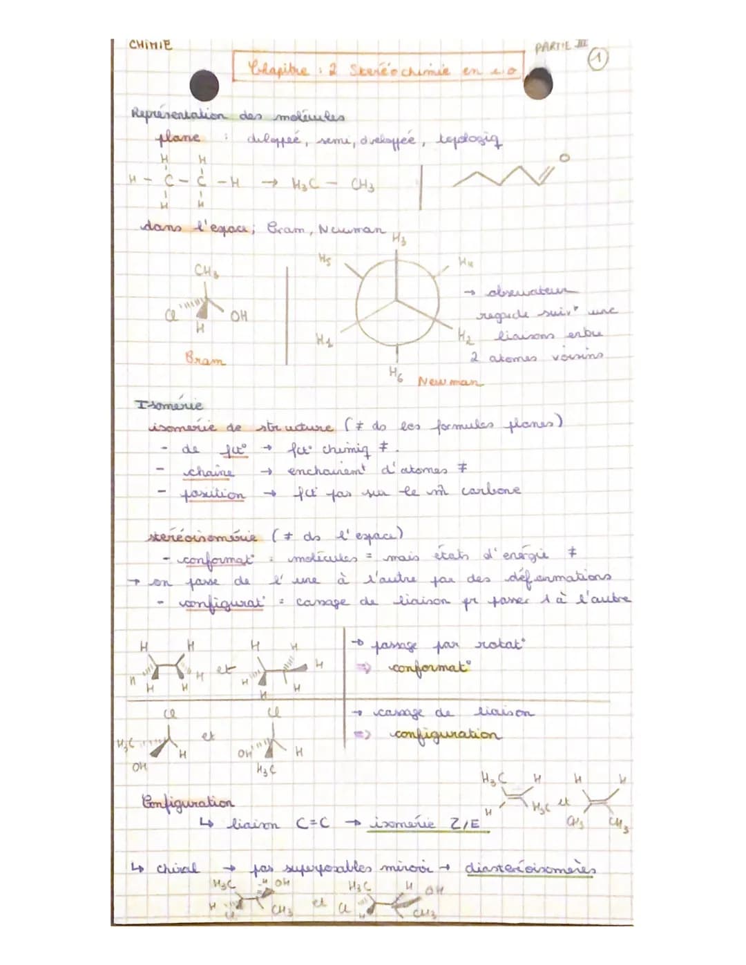 CHIMIE
Représentation des molécules
plane
H
H-C-C - H
1
И
H
H
1
4
dans l'exace; Pram, Newman
+ on passe
ce
CH₂
H
Bram
ust mome
OH
H H
1
chai