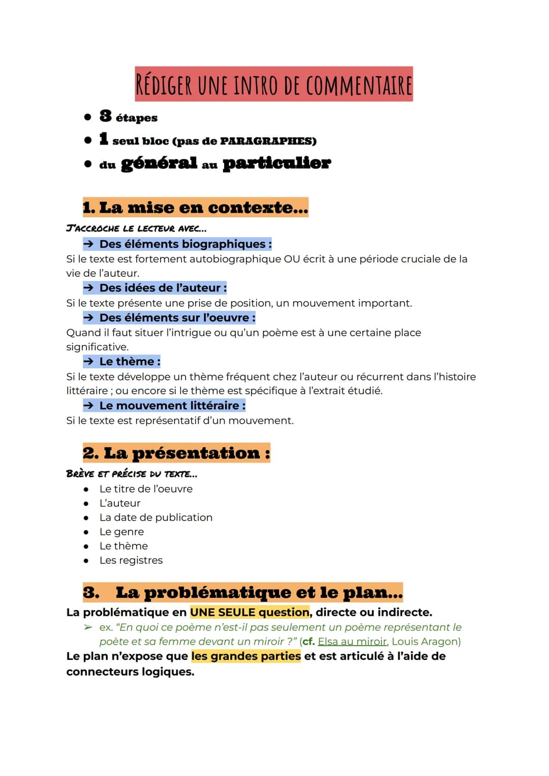 . 3 étapes
• 1 seul bloc (pas de PARAGRAPHES)
● du général
particulier
RÉDIGER UNE INTRO DE COMMENTAIRE
1. La mise en contexte...
J'ACCROCHE