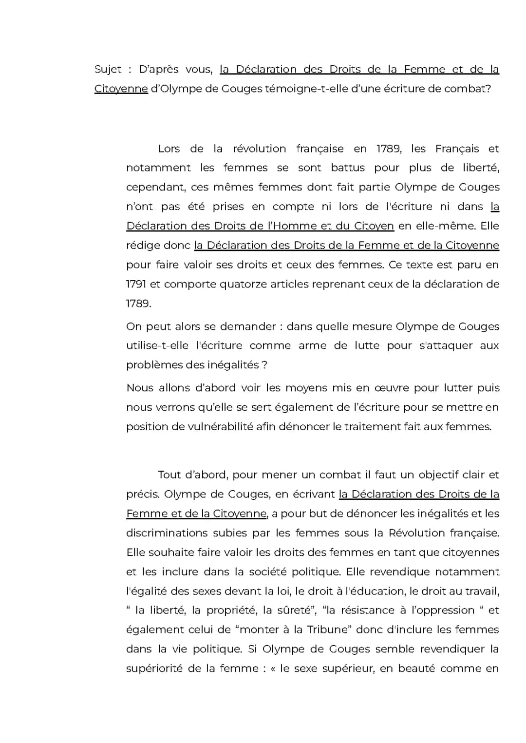 Découverte de Olympe de Gouges et sa Déclaration des Droits de la Femme
