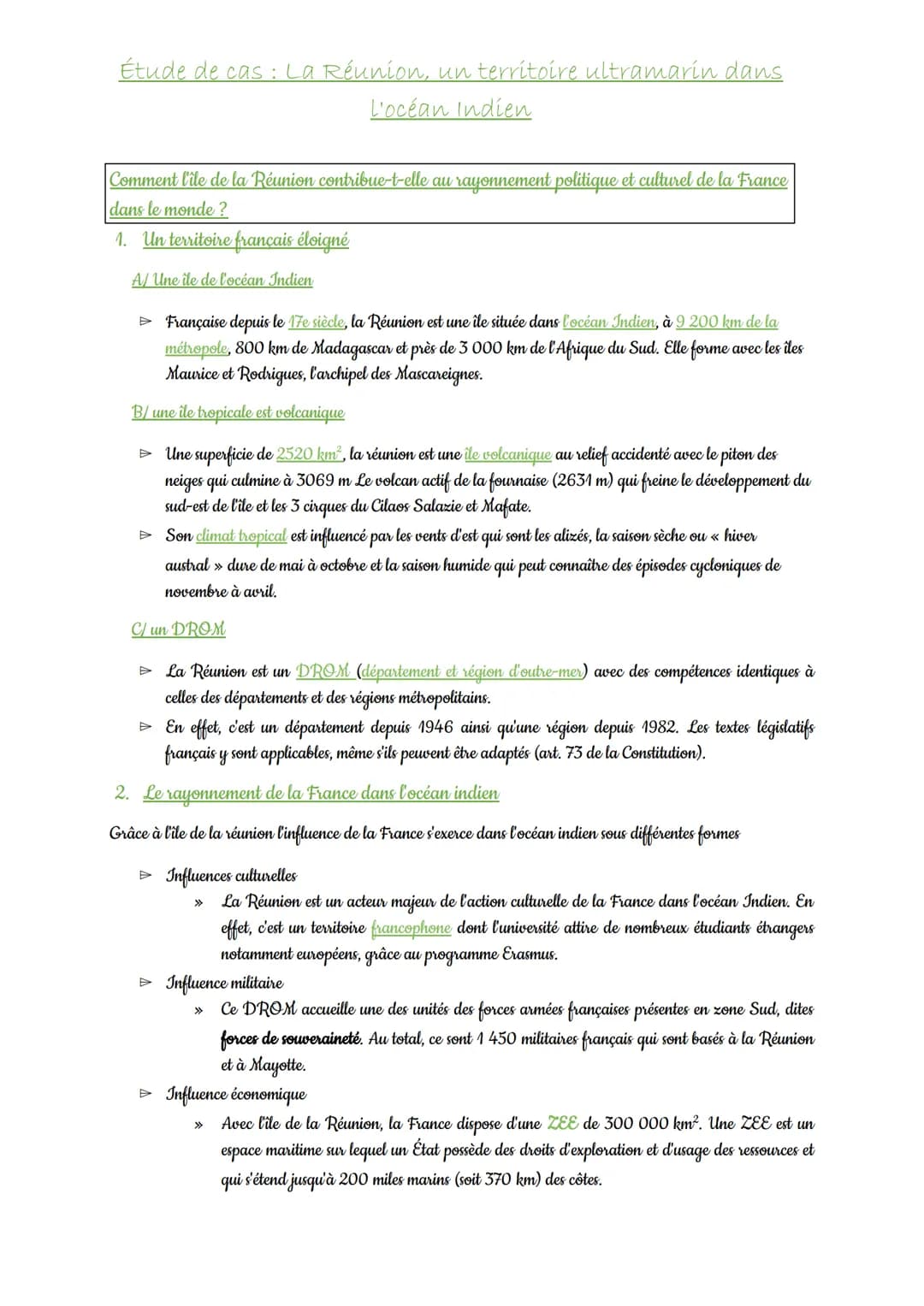 Étude de cas: La Réunion, un territoire ultramarin dans
L'océan Indien
Comment l'ile de la Réunion contribue-t-elle au rayonnement politique