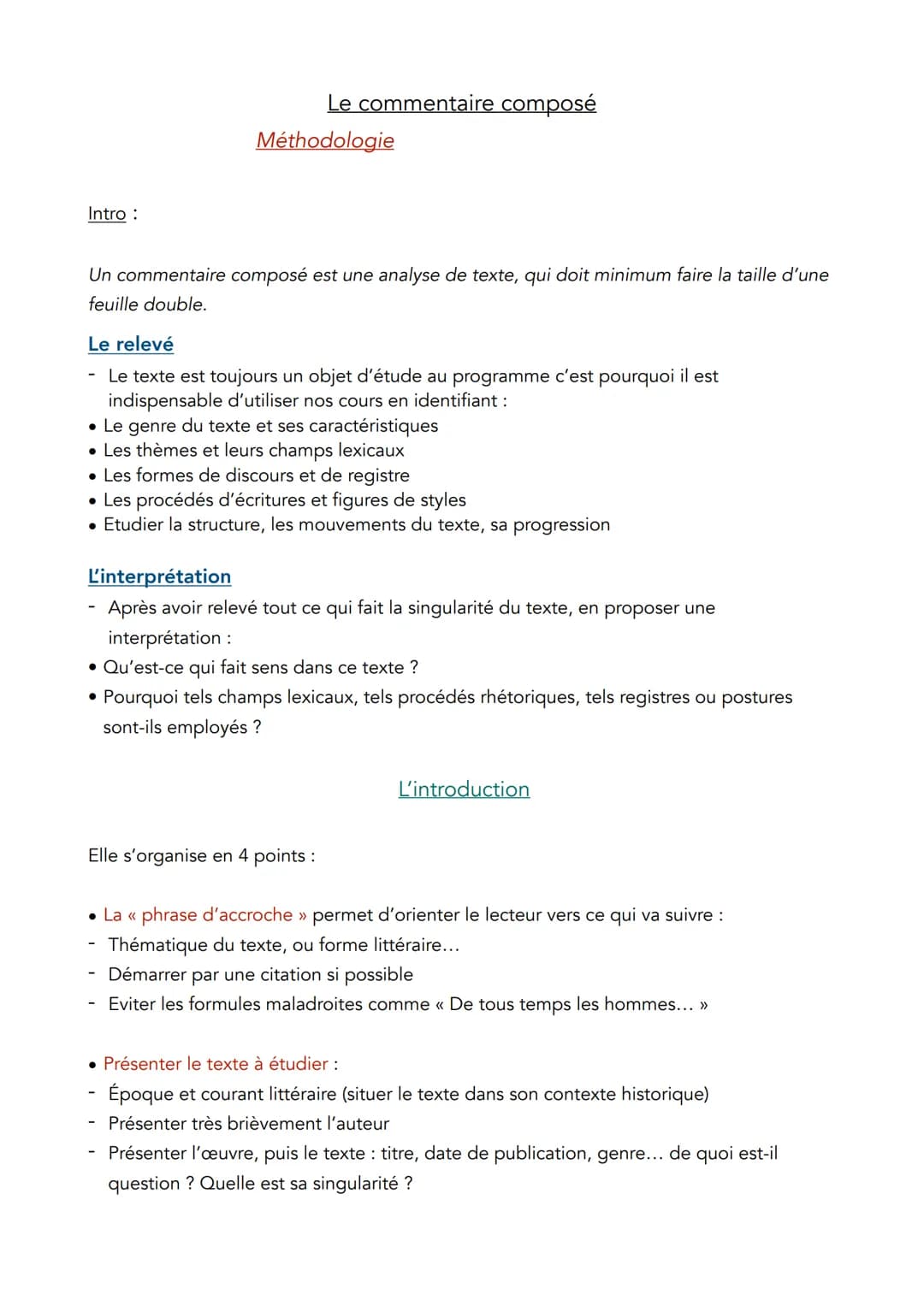 Intro :
Un commentaire composé est une analyse de texte, qui doit minimum faire la taille d'une
feuille double.
-
Le relevé
Le texte est tou