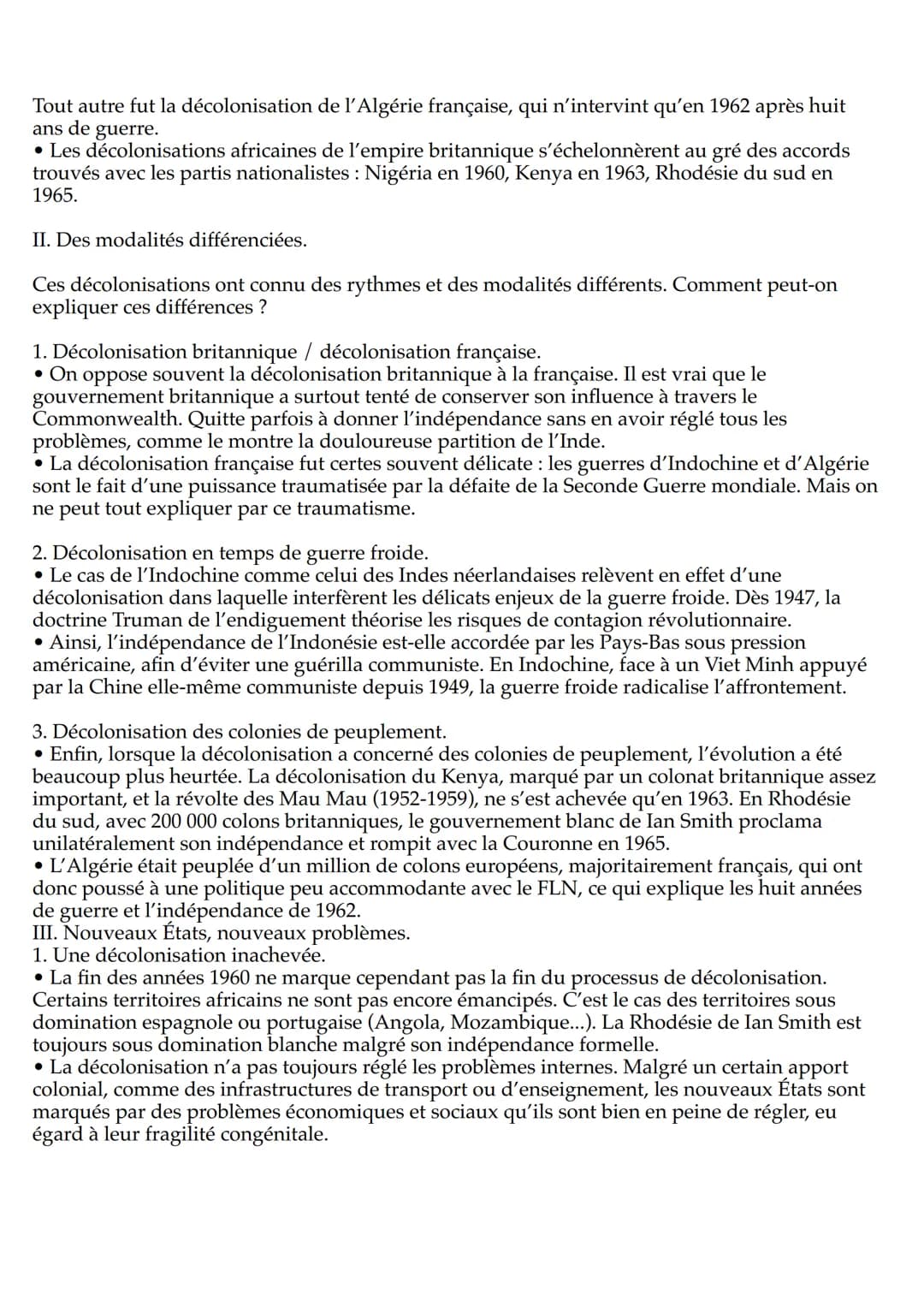 La décolonisation
En 1945, la fin de la Deuxième Guerre mondiale voit la création d'une Organisation des Nations-
Unies porteuse de tous les