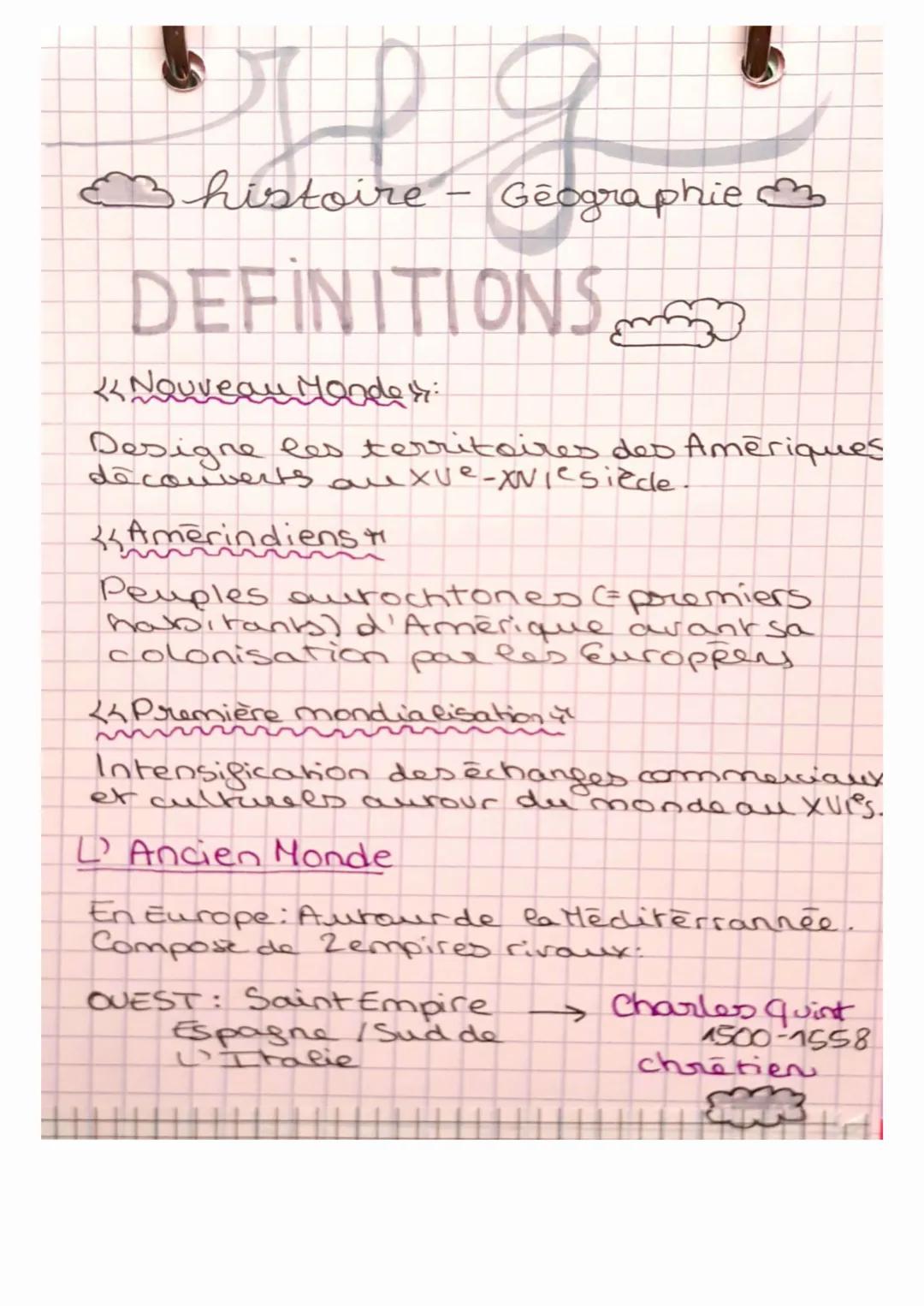 histoire
DEFINITIONS
Nouveau Mondes:
Designe les territoires des Amériques
découverts au Xue-XVIe siècle.
Amerindiens
-
Geographie
Peuples a