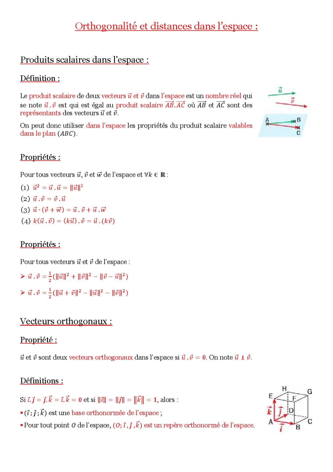 Orthogonalité et Produit Scalaire dans l'Espace: Exercices Corrigés pour Terminale