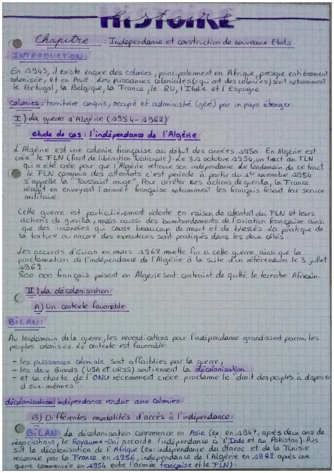 L'indépendance et la construction de nouveaux Etats (guerre d'Algérie) 