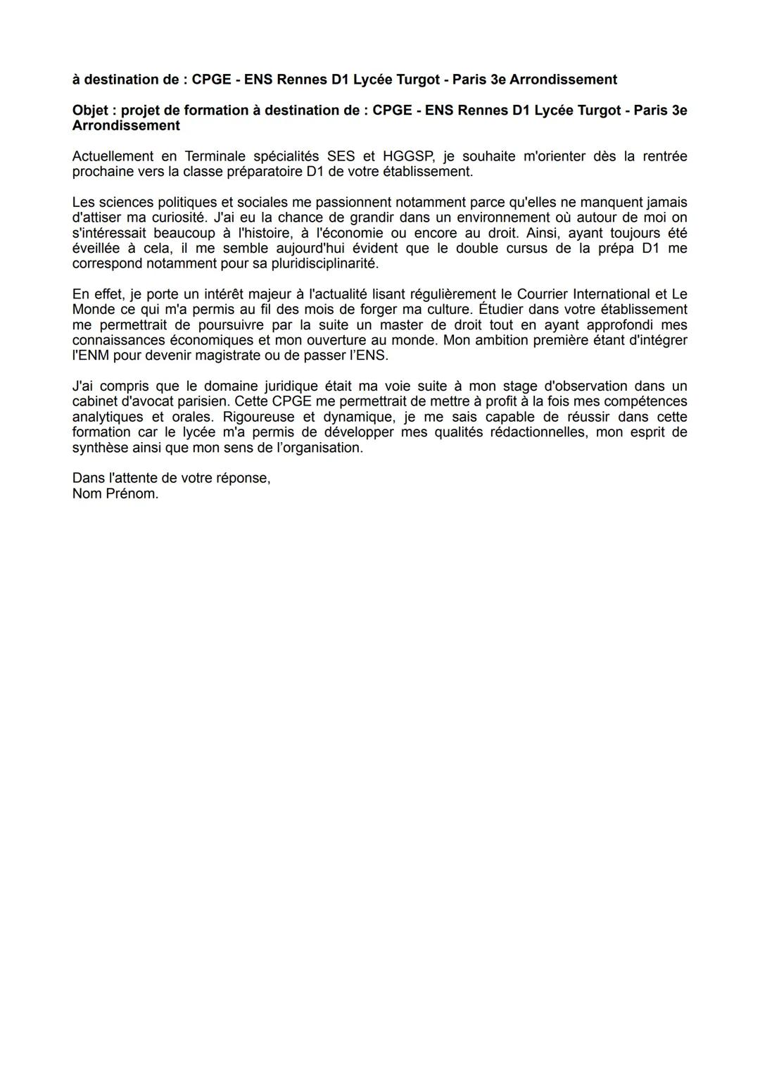 à destination de: CPGE - ENS Rennes D1 Lycée Turgot - Paris 3e Arrondissement

Objet: projet de formation à destination de: CPGE - ENS Renne