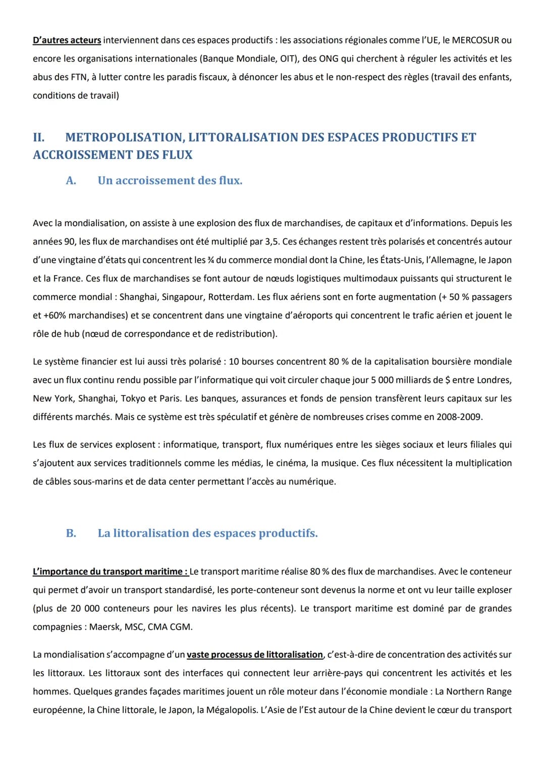 Introduction : Un espace productif est un lieu géographique aménagé et mis en valeur par l'Homme pour la production
de richesses. On en dist