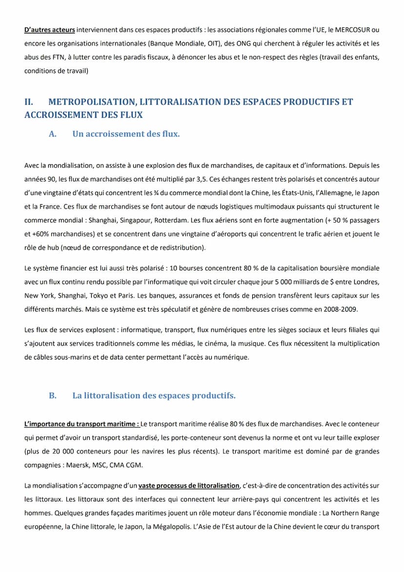 Introduction : Un espace productif est un lieu géographique aménagé et mis en valeur par l'Homme pour la production
de richesses. On en dist