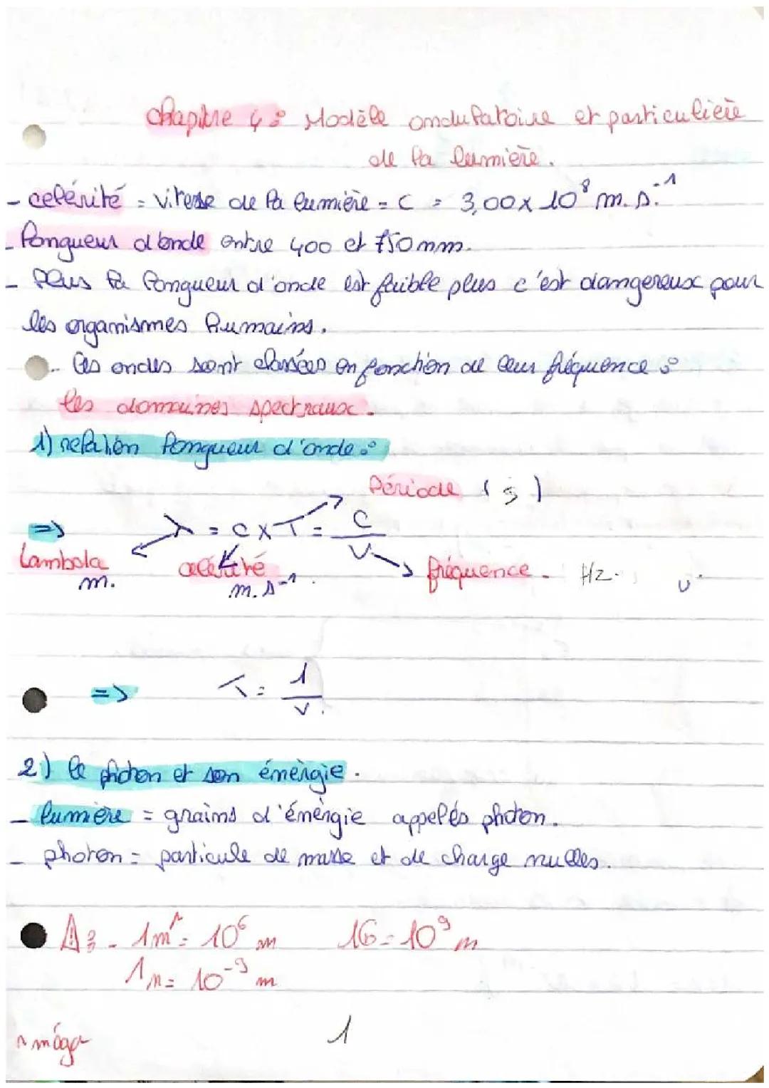 Modèle ondulatoire et particularité de la lumière 
