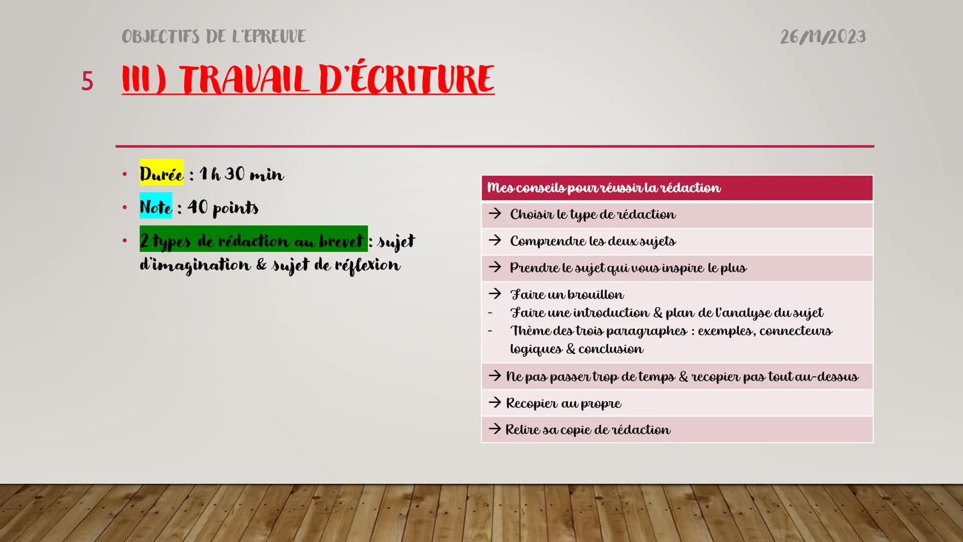 Futur
= verbes P
FRANÇAIS
Qui?
Aparlez
M
c'est
immediat
ne
pas
belle
M
***
nous
V
DÉROULEMENT
DE L'ÉPREUVE
DE FRANÇAIS
DU DNB
INTRODUCTION E