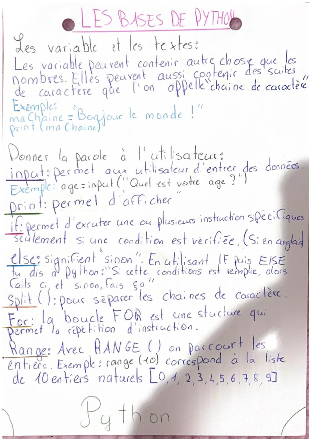 PROGRAMMATION,
LES BASES DE PYTHON
Qu'est-ce qu'une variable ?
C'est une petite
temporaire
que
RAM. On dit qu'elle est variable" car c'est
u