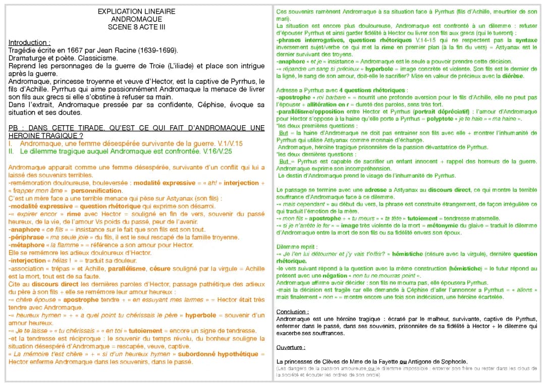 Analyse Linéaire Andromaque Acte 3 Scène 8 PDF et Résumé