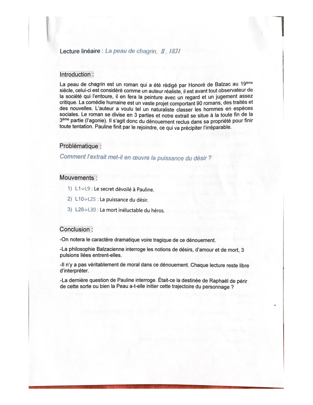 Lecture linéaire: La peau de chagrin, II, 1831
Introduction:
La peau de chagrin est un roman qui a été rédigé par Honoré de Balzac au 19ème
