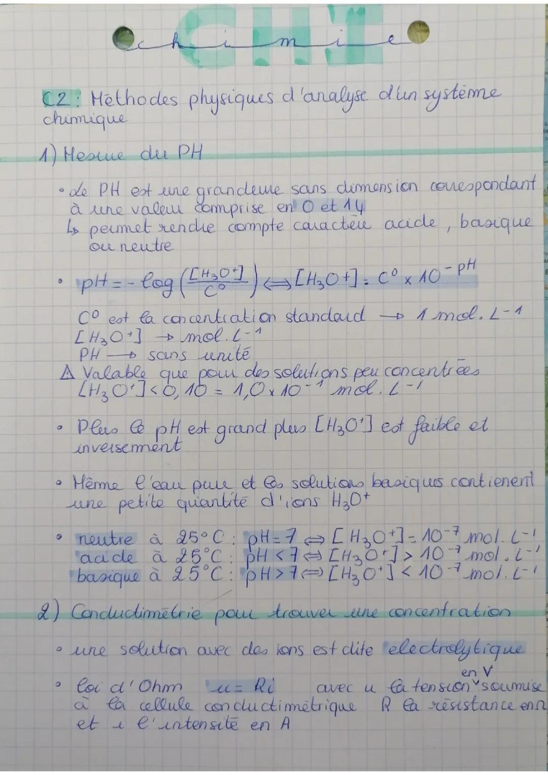 Chimie : méthode physique d'analyse d'un système chimique