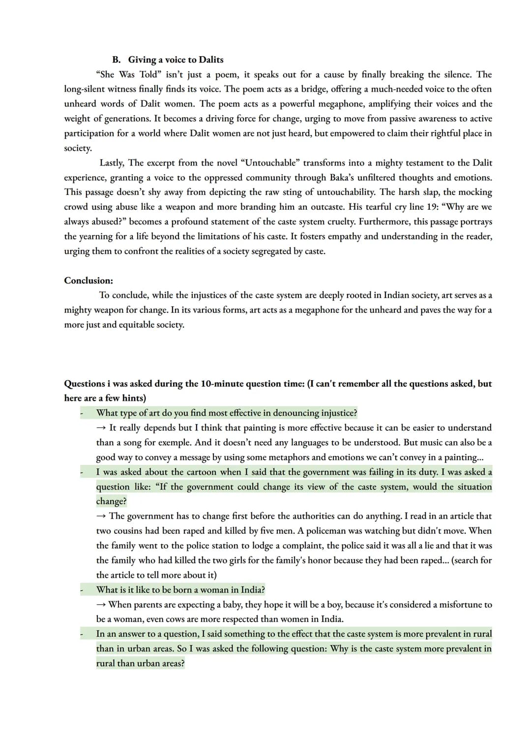 LLCE Oral
Art & debate: Art & Protest
How can art be used to challenge the social injustices in India?
Outline:
I.
II.
The description of a 