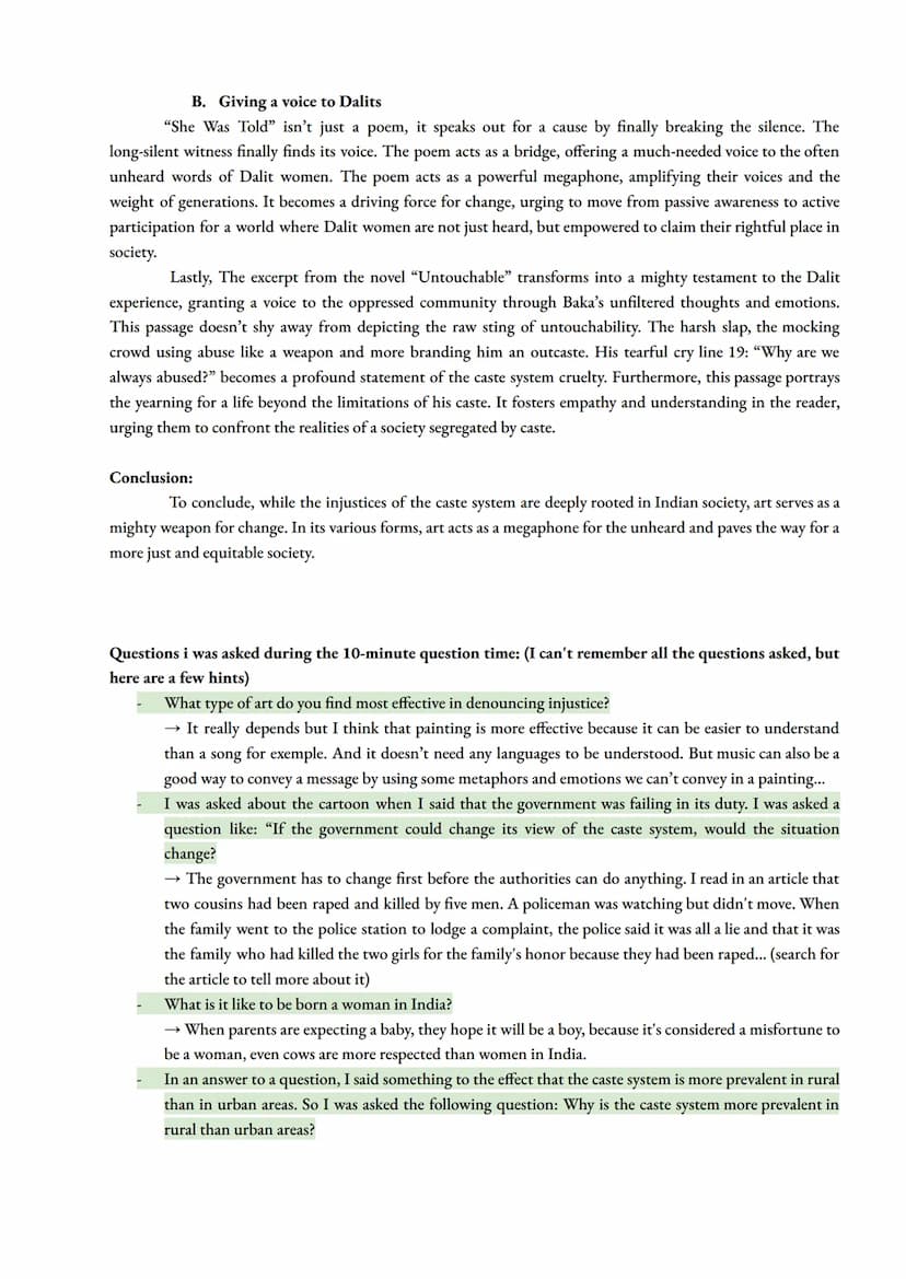 LLCE Oral
Art & debate: Art & Protest
How can art be used to challenge the social injustices in India?
Outline:
I.
II.
The description of a 