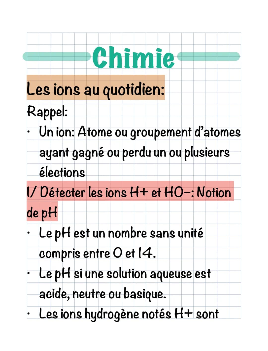 Chimie
Les ions au quotidien:
Rappel:
Un ion: Atome ou groupement d'atomes
ayant gagné ou perdu un ou plusieurs
élections
V/ Détecter les io