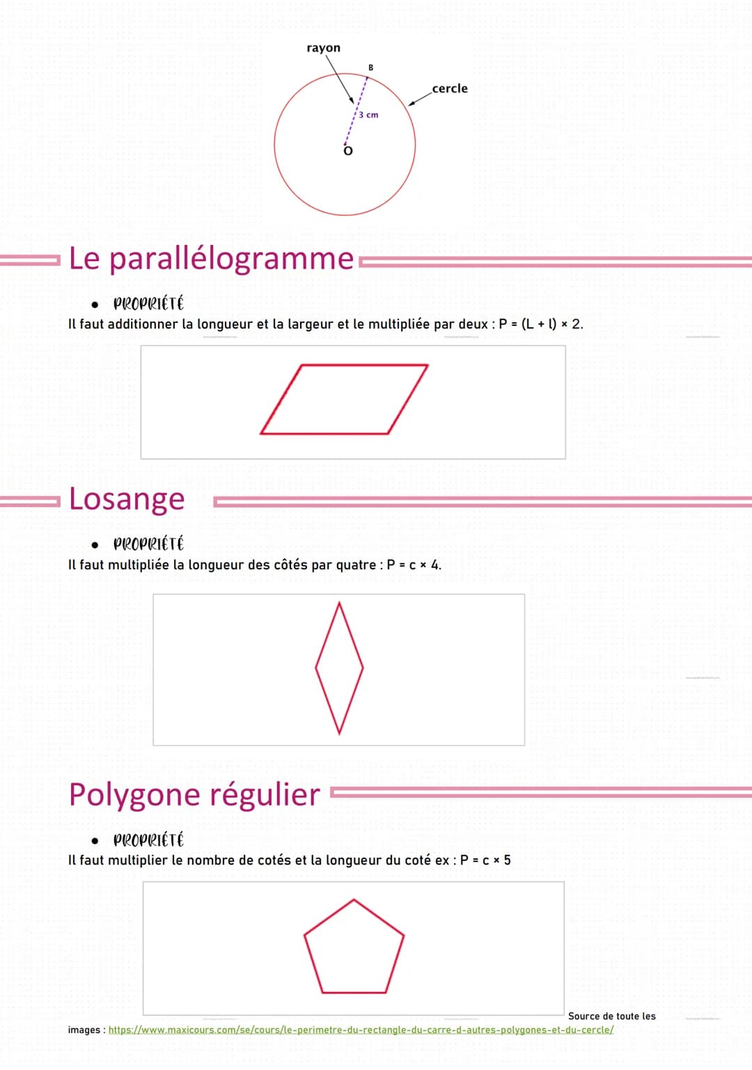 Le carré
L'aire du carré est CxC
Exemple: CxC = 8x8 = 64 cm²
●
Math
L=5cm
Le triangle
Les aires
C=8 cm
Le rectangle
L'aire du rectangle est 