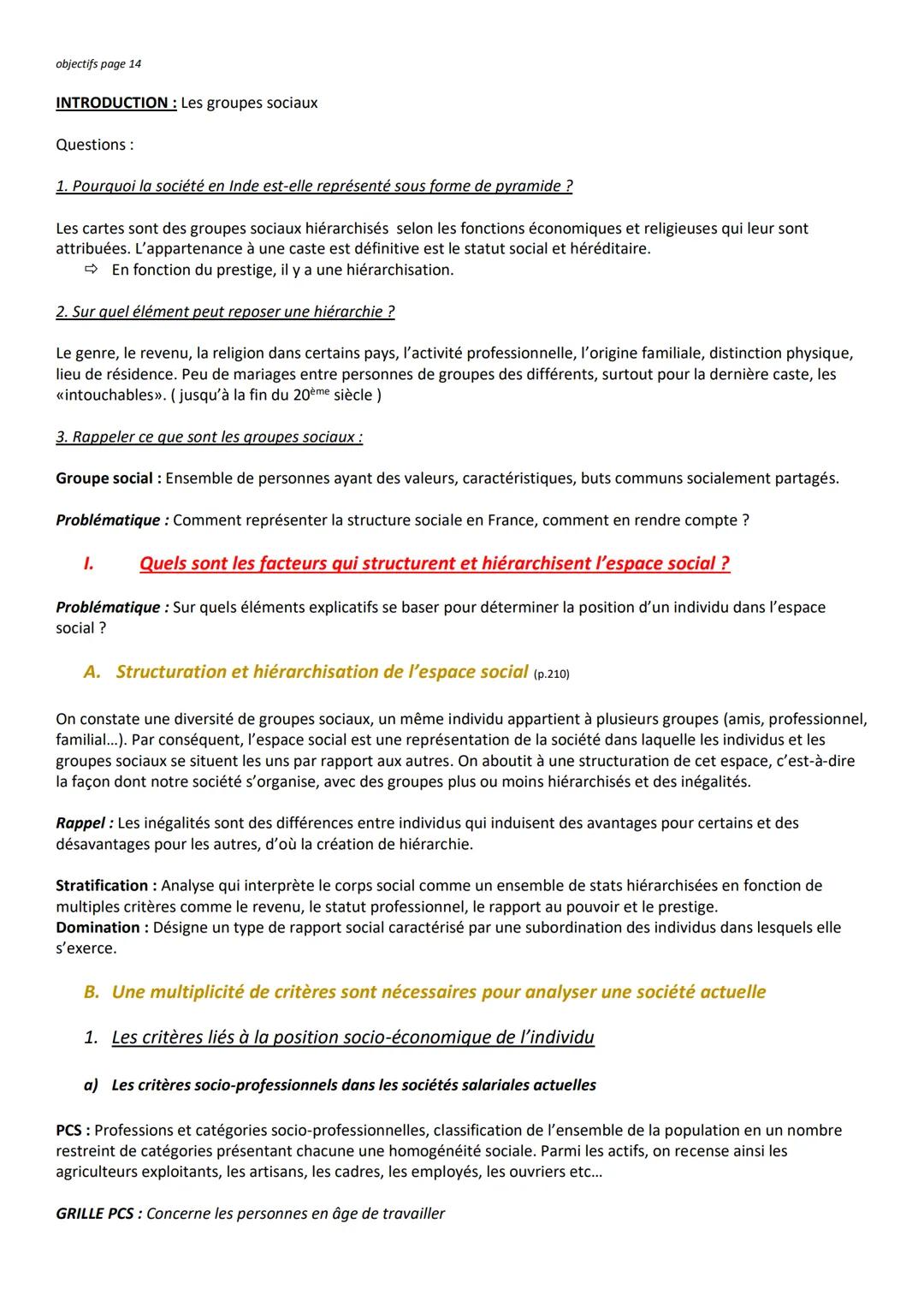 Sciences économiques et sociales
CHAPITRE 2
Comment est structurée la société française actuelle ?. objectifs page 14
INTRODUCTION : Les gro