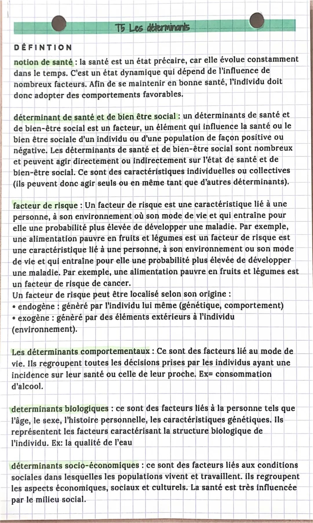 Les 5 types de déterminants de santé et les déterminants sociaux de la santé (OMS)