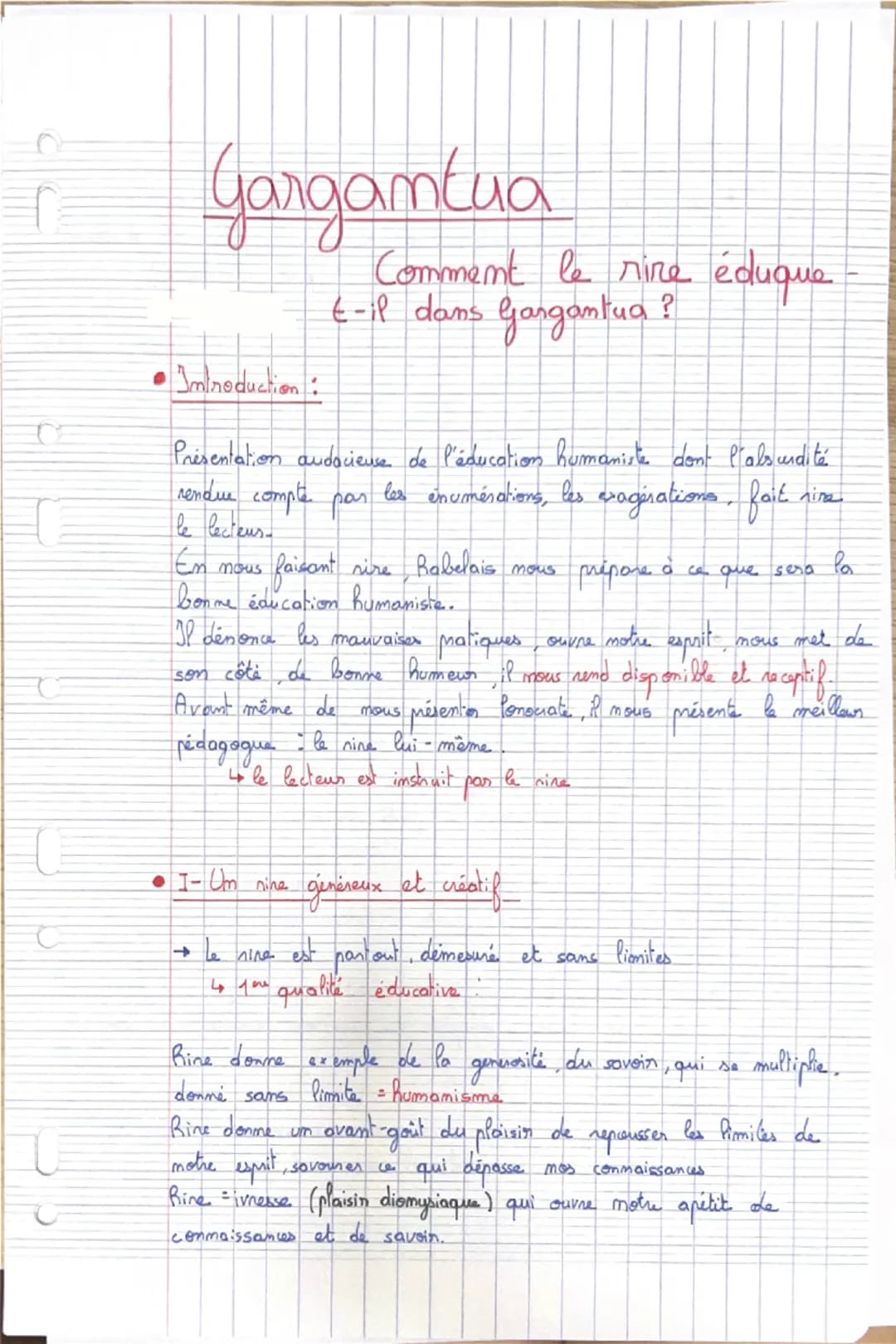Gargantua
•Imtroduction:
Comment le rire éduque
t-il dans Gargantua ?
Présentation audacieuse de l'éducation humaniste dont l'absurd té
rend