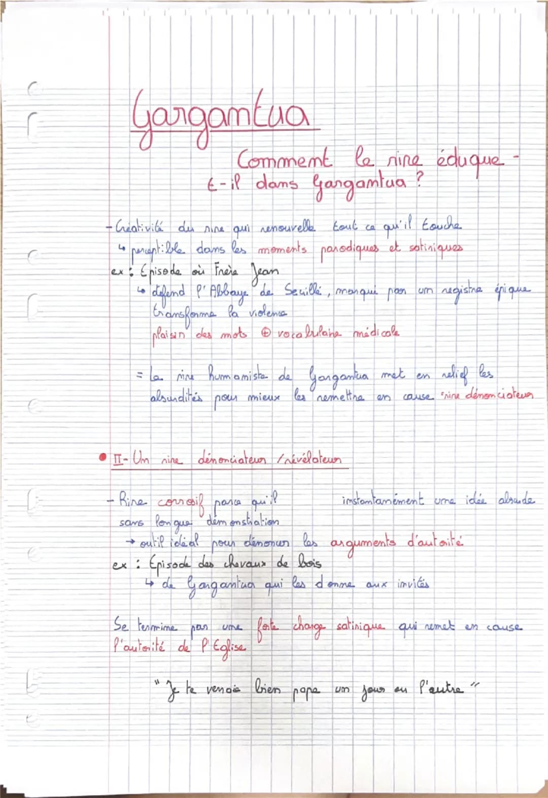 Gargantua
•Imtroduction:
Comment le rire éduque
t-il dans Gargantua ?
Présentation audacieuse de l'éducation humaniste dont l'absurd té
rend