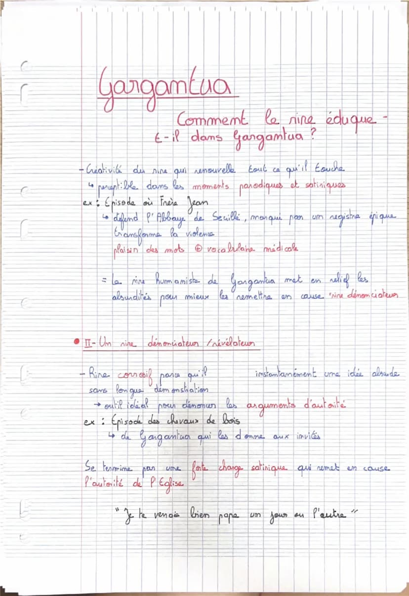 Gargantua
•Imtroduction:
Comment le rire éduque
t-il dans Gargantua ?
Présentation audacieuse de l'éducation humaniste dont l'absurd té
rend