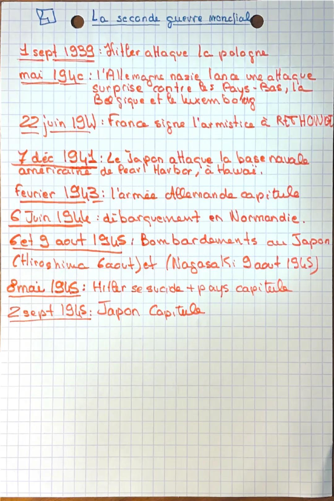 # 1 La seconde guerre mondiale

-guerre d'aneantissement: guerre qui a pour but de
détruire d'adversaire sans distinction entre civils
et mi