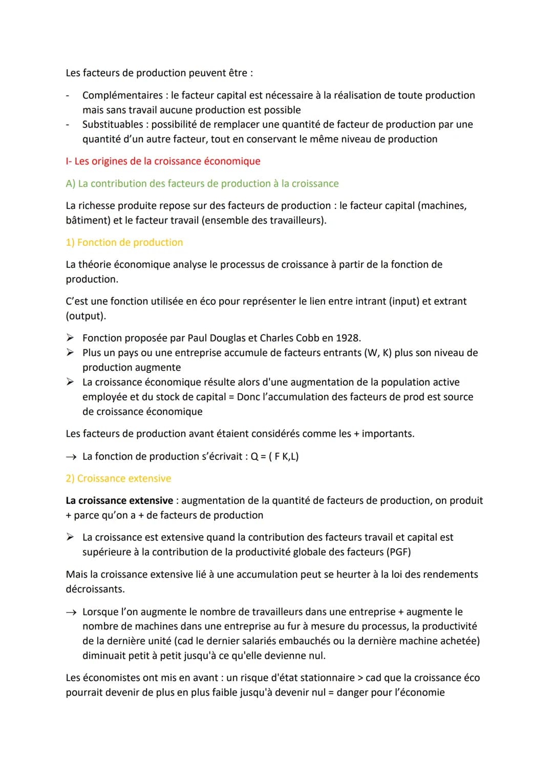 Eco Chapitre 1 : Quels sont les sources et les défis de
la croissance économique ?
DÉFINITIONS
La croissance: augmentation de la production 