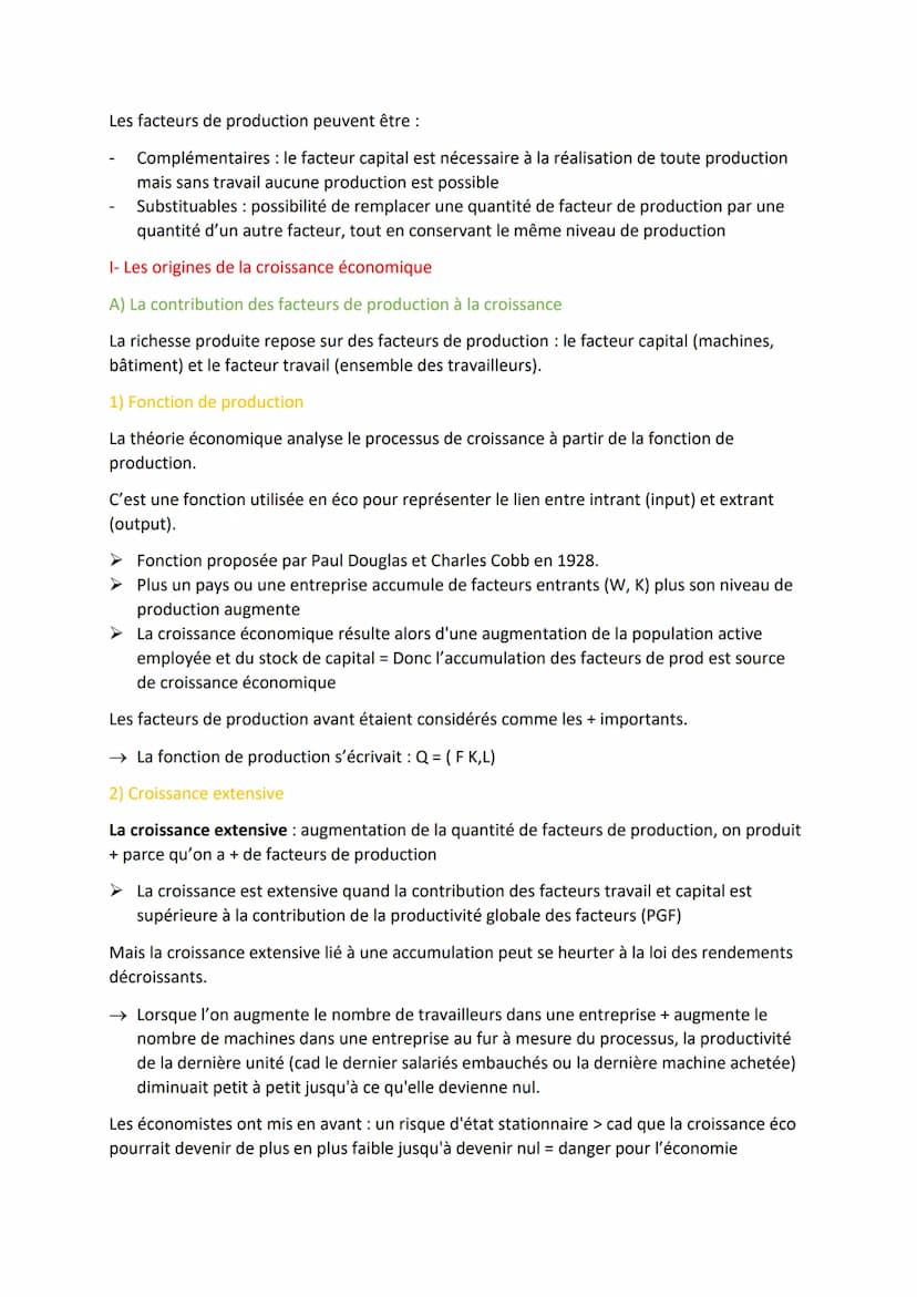 Eco Chapitre 1 : Quels sont les sources et les défis de
la croissance économique ?
DÉFINITIONS
La croissance: augmentation de la production 