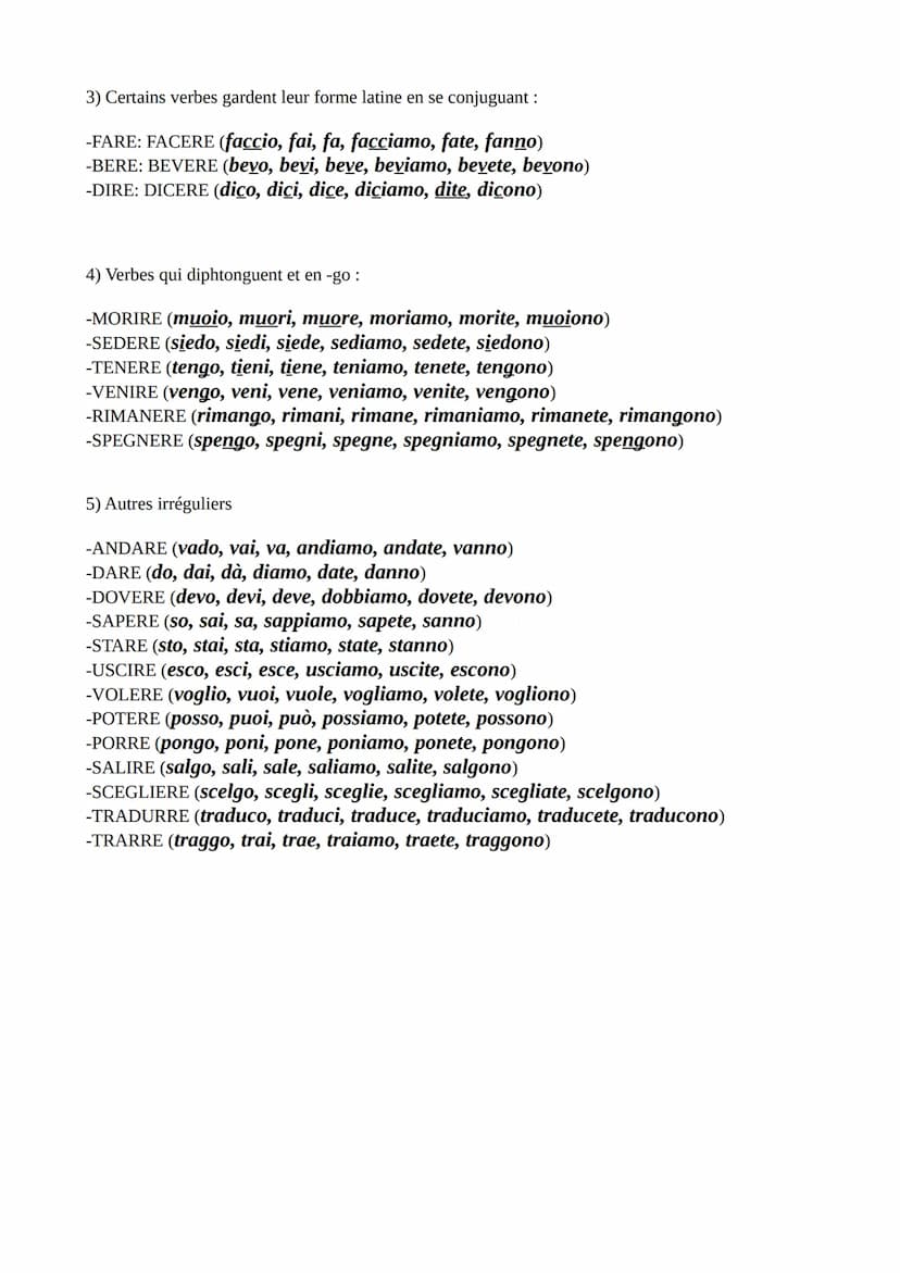 -auxiliaires
ESSERE sono, sei, è, siamo, siete, sono
AVERE: ho, hai, ha, abbiamo, avete, hanno
-verbes réguliers
PARLARE
(1er groupe)
LE PRÉ