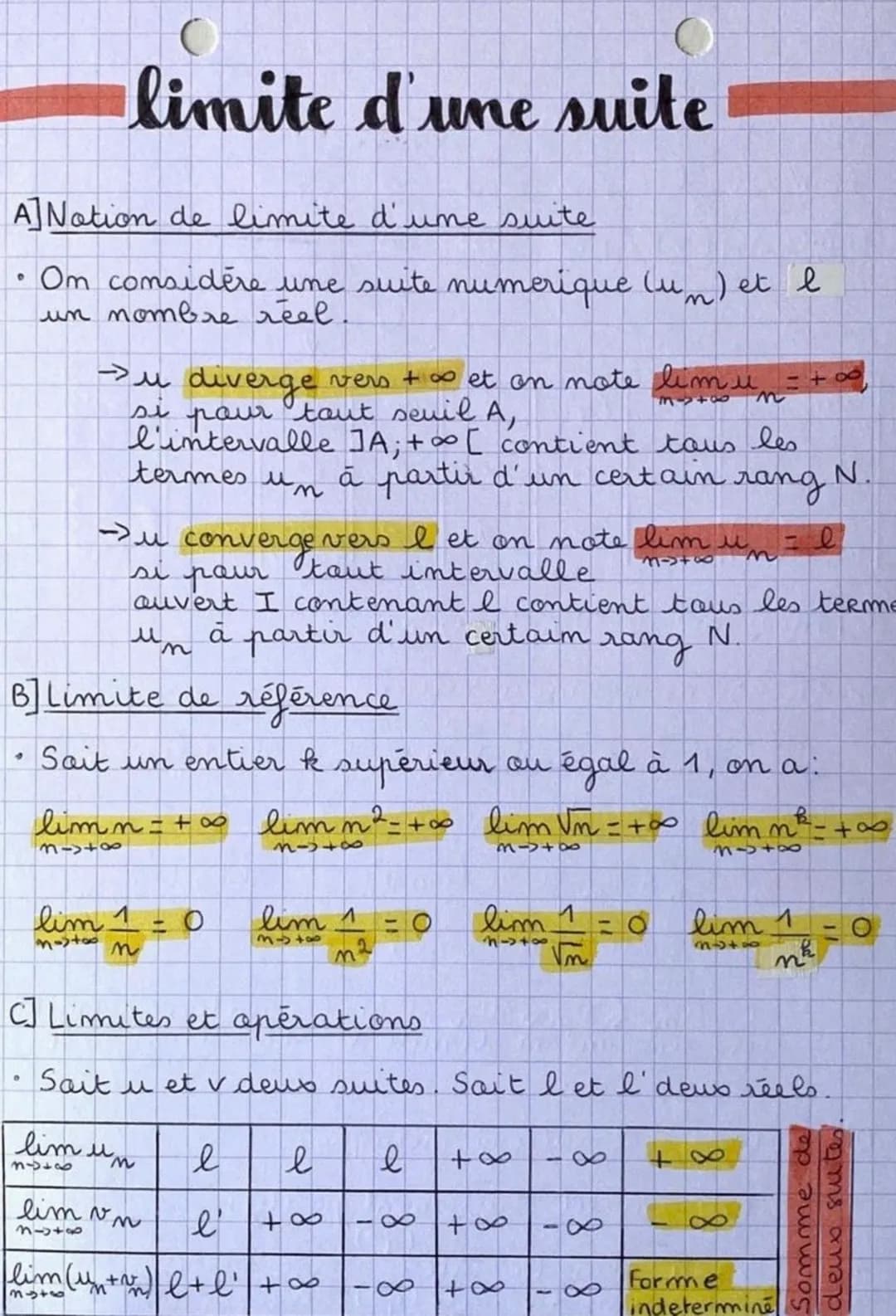 limite d'une suite
A]Nation de limite d'une suite
• Om considère une suite numerique (un) et l
un nombre réel.
divege بندد
3446
vers +∞ et o