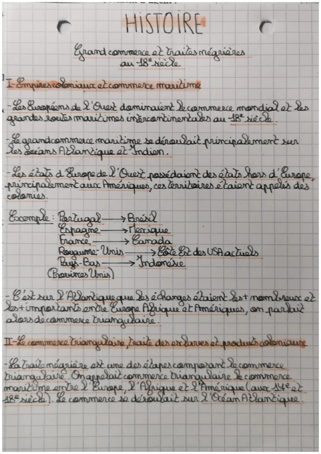HISTOIRE
commerce et traites mégrières.
au 18° siècle
Grand
I- Empires coloniaux et commence maritime
- Les Européens de l'Ouest dominaient 