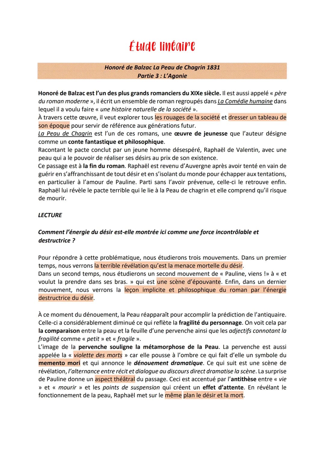 Étude linéaire
Honoré de Balzac La Peau de Chagrin 1831
Partie 3: L'Agonie
Honoré de Balzac est l'un des plus grands romanciers du XIXe sièc