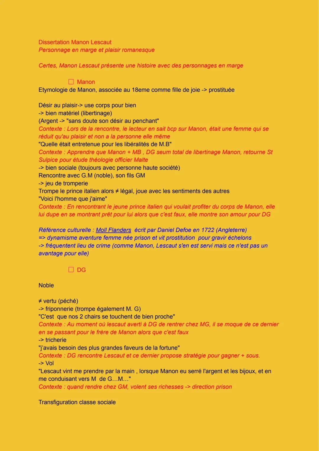 Dissertation Manon Lescaut
Personnage en marge et plaisir romanesque
Certes, Manon Lescaut présente une histoire avec des personnages en mar