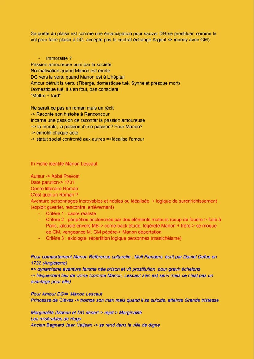 Dissertation Manon Lescaut
Personnage en marge et plaisir romanesque
Certes, Manon Lescaut présente une histoire avec des personnages en mar