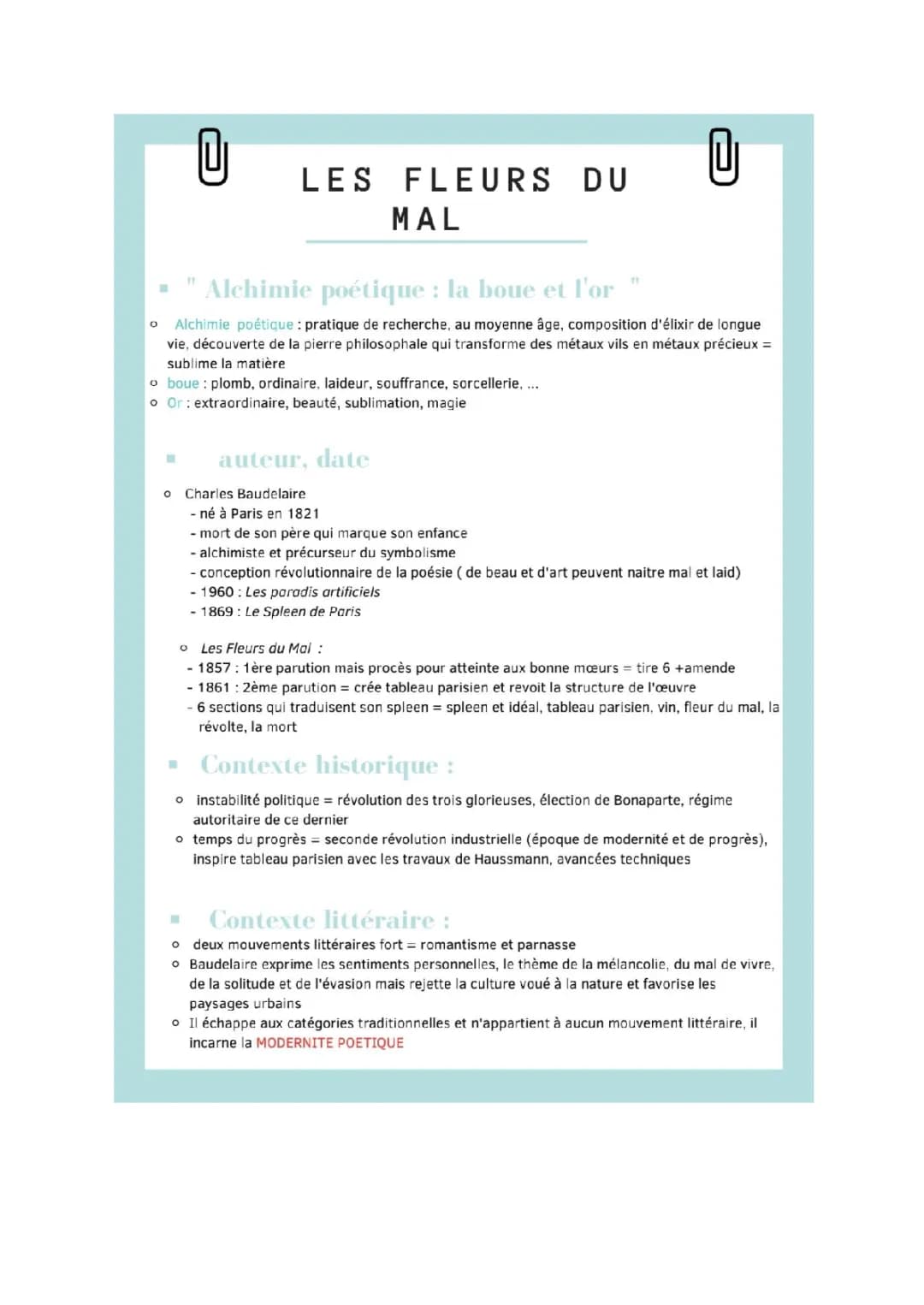 Les Fleurs du Mal : Résumé et Analyse PDF
