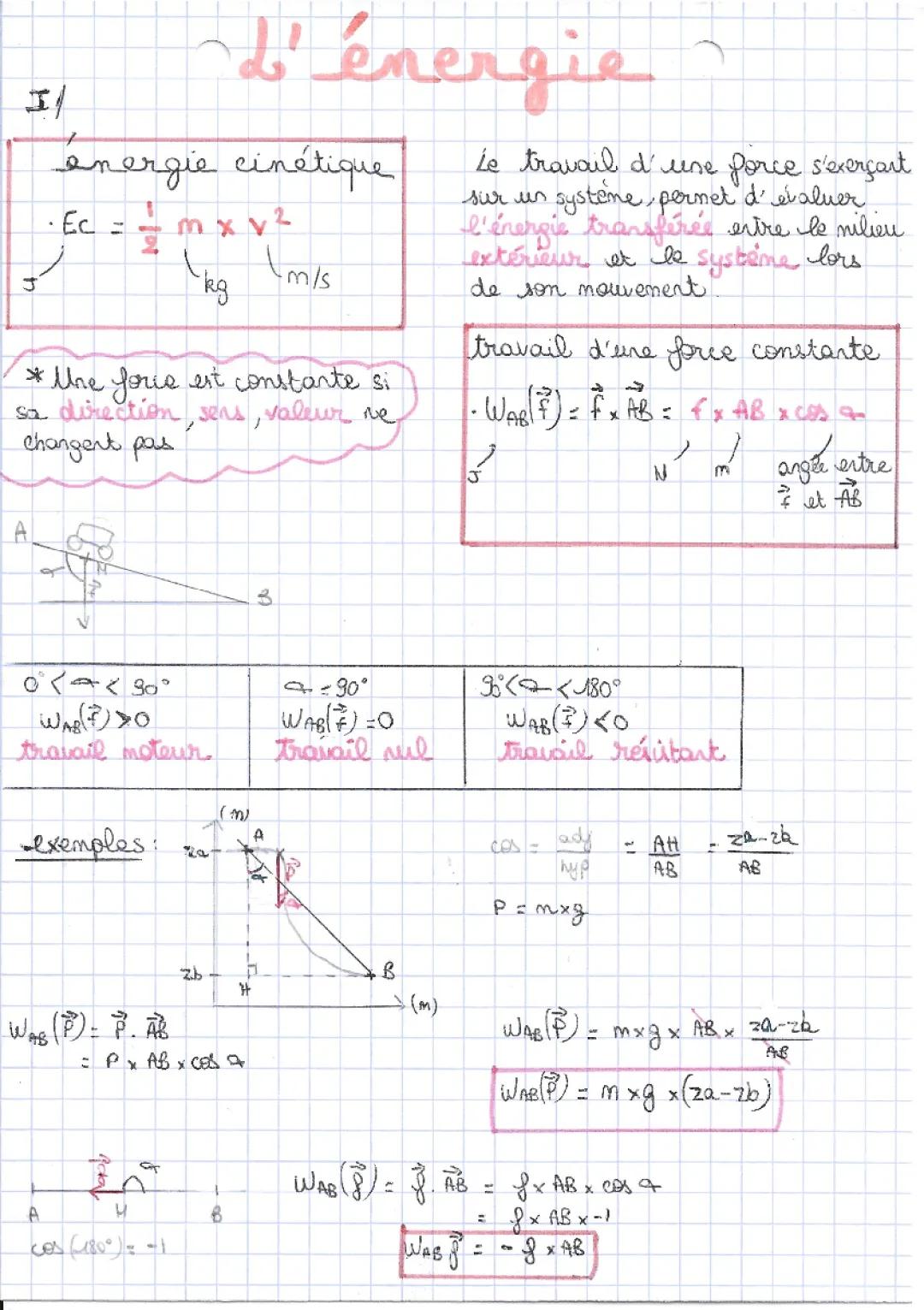 Fiche de Révision - Energie Mécanique, Cinétique et Potentielle