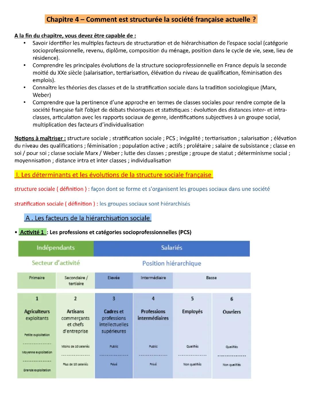 Comprendre la société française actuelle : Dissertation corrigée et fiches de révision