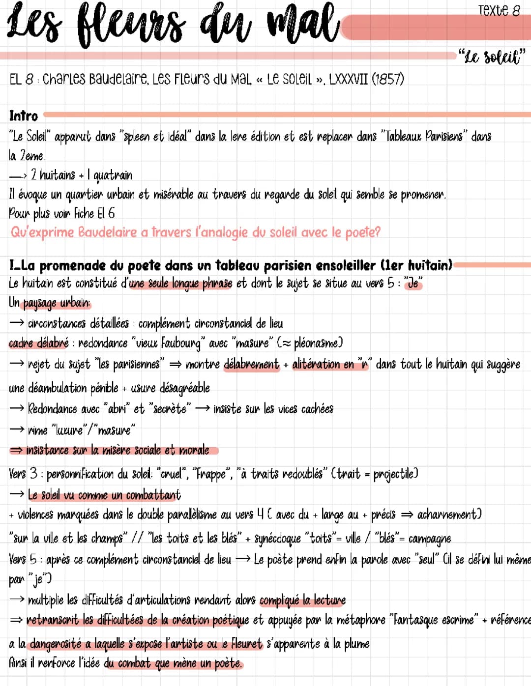 Analyse linéaire Le Soleil Baudelaire - Les Fleurs du Mal PDF