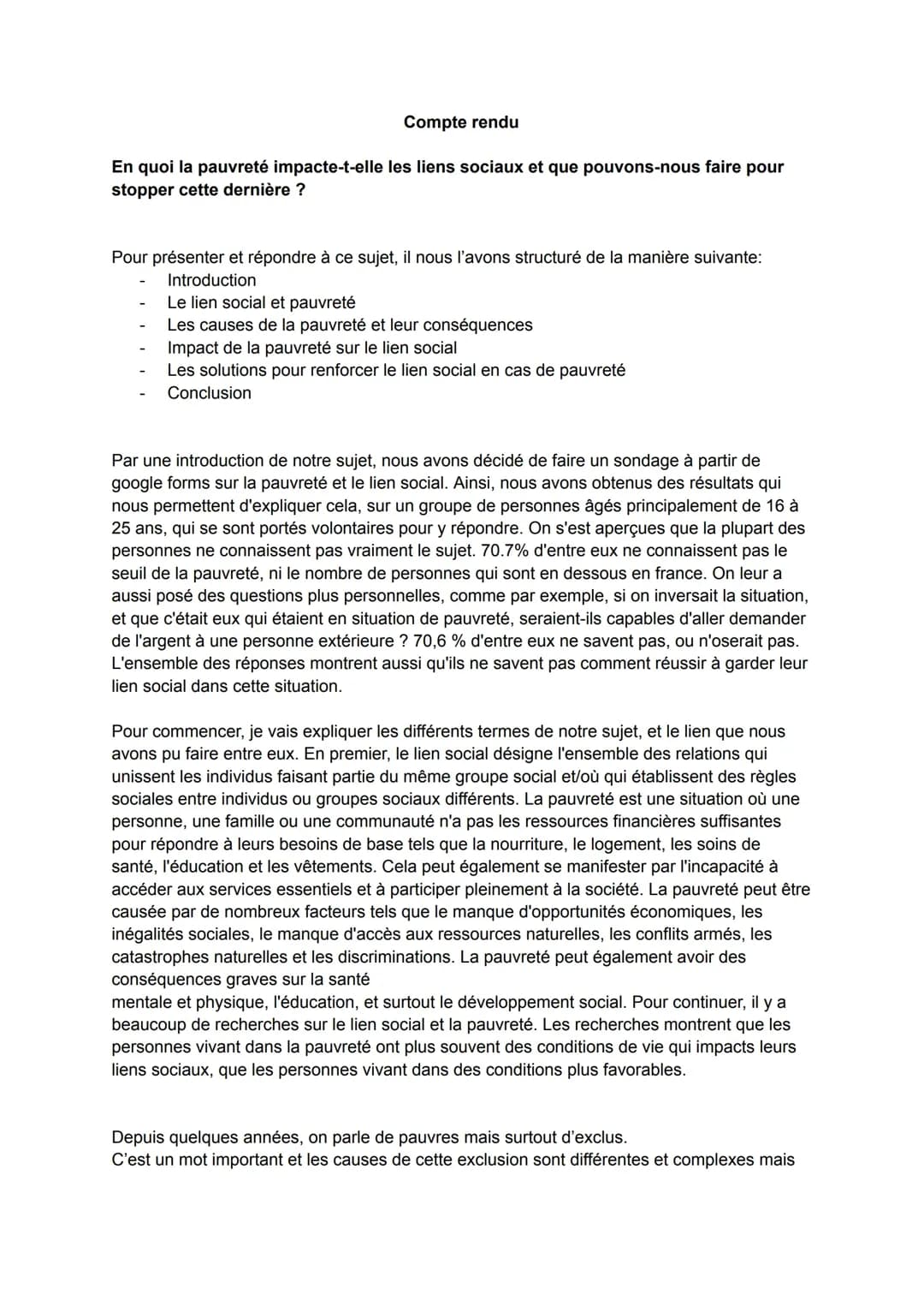 Les conséquences de la pauvreté sur les liens sociaux et le chômage - Exposé EMC