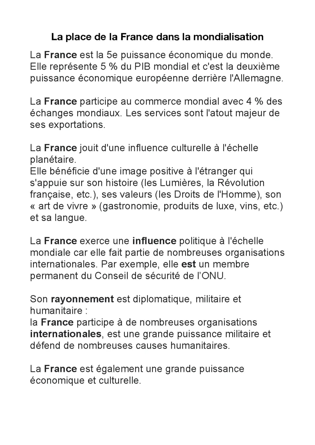 la place de la France dans la mondialisation 